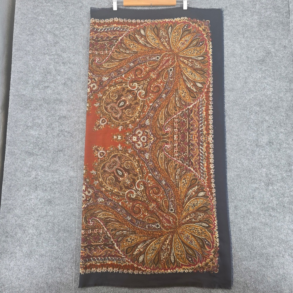Elaine Gold Italy Paisley Scarf Rust Navy Gold Fringed Rectangle Wrap